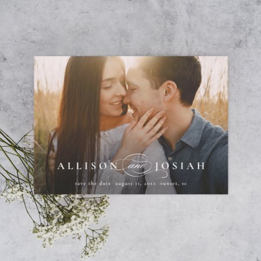 クラシック エレガント タイポグラフィー ネームズ フォト ウェディング セーブ マグネット招待状