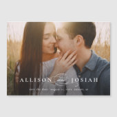 クラシック エレガント タイポグラフィ ネームズ フォト ウェディング セーブ マグネット招待状 (正面)