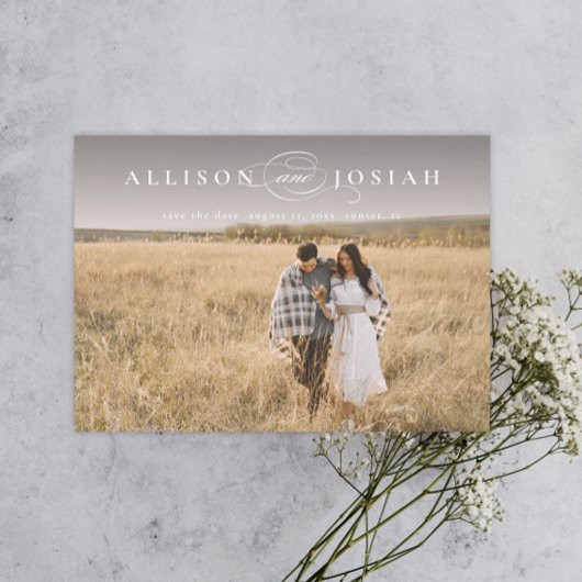 クラシック エレガント タイポグラフィ ネームズ フォト ウェディング セーブ マグネット招待状