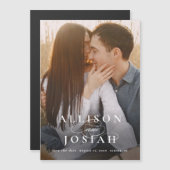 クラシック エレガント タイポグラフィ ネーム フォト ウェディング セーブ マグネット招待状 (正面/裏面)