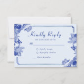 クラシック エレガント ダスティーブルー フラワー チャイナ風デザイン 返信カード (正面)