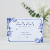 クラシック エレガント ダスティーブルー フラワー チャイナ風デザイン 返信カード (スタンド正面)