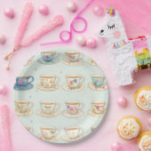 クラシック エレガント フラワーベージュ ヴィンテージ ティーカップ ペーパープレート (パーティー)