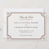クラシック エレガント ブラウン & エクリュ ウェディング セーブ ザ デート 招待状 (正面)
