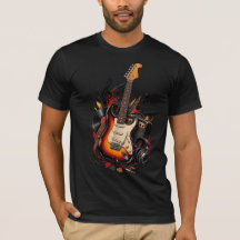クラシック エレキギター & レコード Tシャツ 