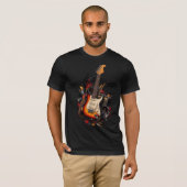クラシック エレキギター & レコード Tシャツ (正面フル)