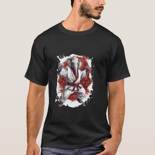 クラシック エレファント 空手 動物 ファイター 柔道 Tシャツ (正面)