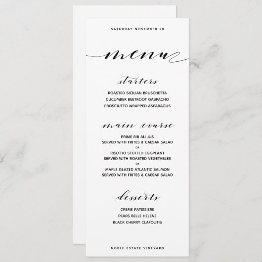 クラシック カスタマイズ可能 ディナーメニュー メニュー (正面/裏面)