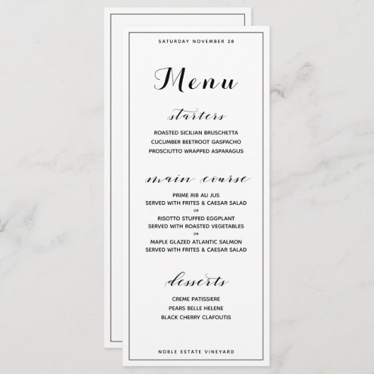 クラシック カスタマイズ可能 基本的なディナーメニュー メニュー (正面/裏面)