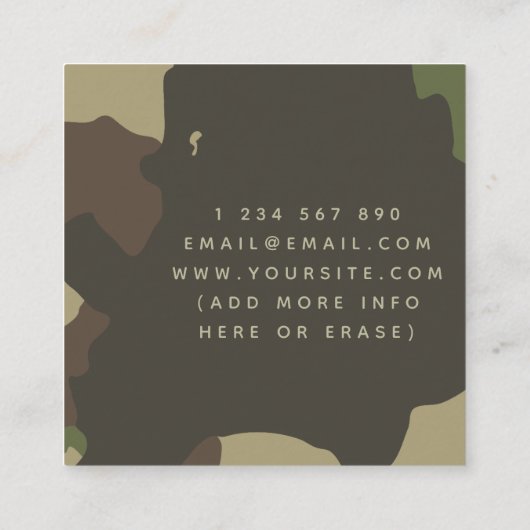 クラシック カモフラージュ ミリタリー スタイル 緑 & 茶色 スクエア名刺 (裏面)