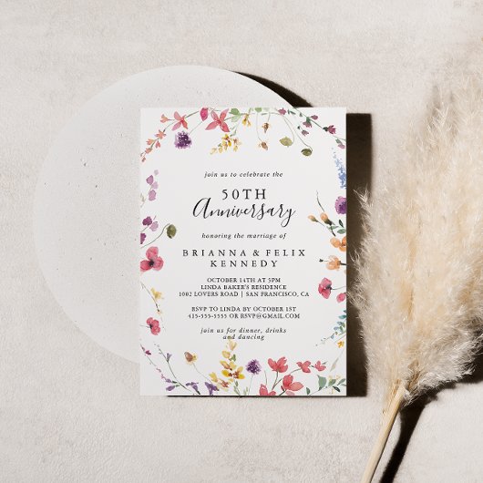 クラシック カラフル ワイルド 50周年 結婚記念日 招待状