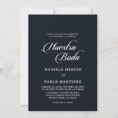 クラシック カリグラフィー ブラック ホワイト Nuestra Boda 招待状 (正面)