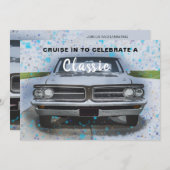 クラシック カーでドライブする誕生日招待状 招待状 (正面/裏面)