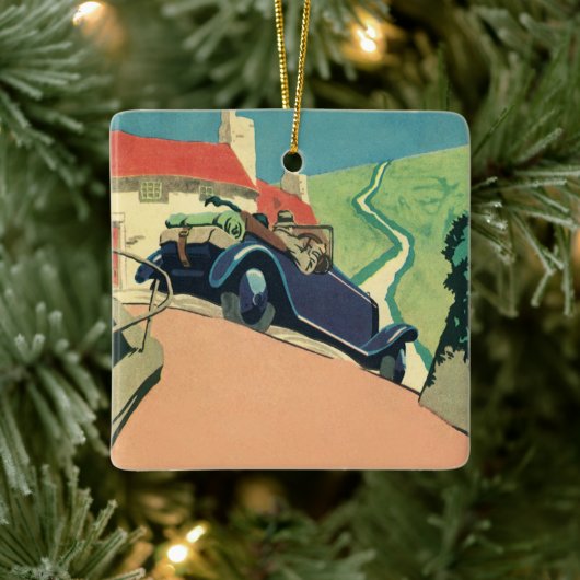 クラシック カーで楽しむ地方のロード トリップ セラミックオーナメント (ツリー)