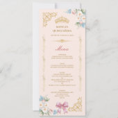 クラシック クラウン ピンク リボン キンセアニエラ カスタム メニュー カード (正面)