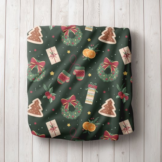 クラシック クリスマスリースとミトンのフリースブランケット フリースブランケット