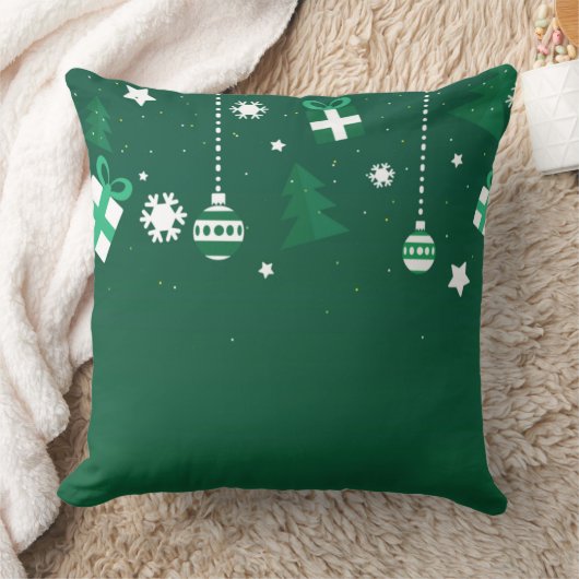 クラシック クリスマス アイコン グリーン ホリデー ピロー (ブランケット)