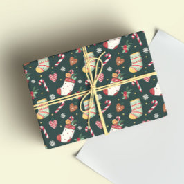 クラシック クリスマス ソックス ラッピングペーパー