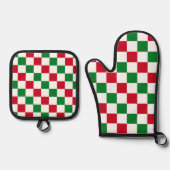 クラシック クリスマス チェッカーボード パターン 鍋つかみ&鍋敷きセット (正面)