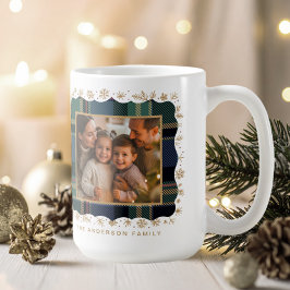 クラシック クリスマス ブルー チェック Photo Template ID1141B コーヒーマグカップ