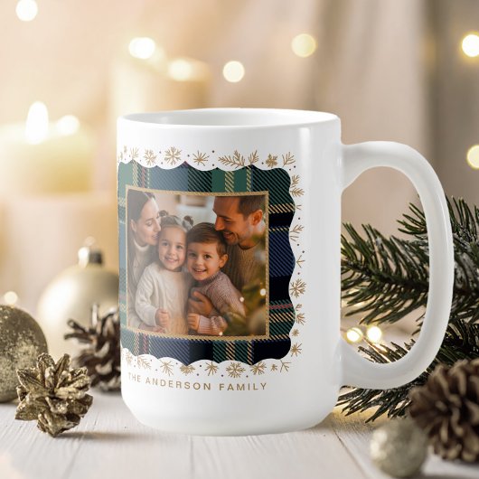 クラシック クリスマス ブルー チェック Photo Template ID1141B コーヒーマグカップ