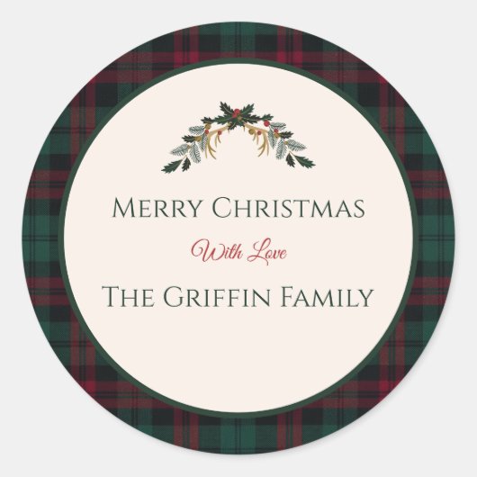 クラシック クリスマス プラッド 丸 シール (正面)