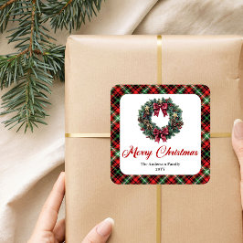 クラシック クリスマス リース 赤 緑 パターン ステッカー