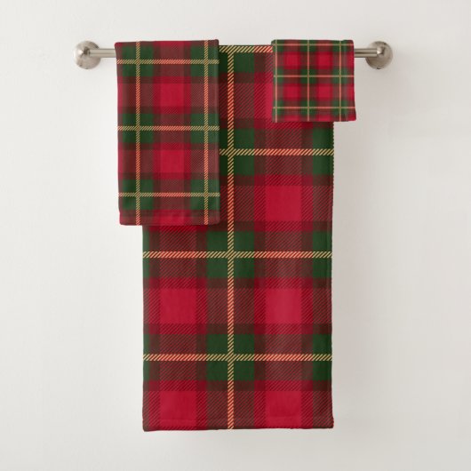 クラシック クリスマス 赤 緑 Plaid タータン festive バスタオルセット (インサイチュ)