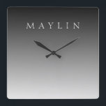 クラシック | グラデーション灰色 スクエア壁時計<br><div class="desc">名前エレガント、姓、またはその他の文字のカスタマイズ可能レタリング。</div>