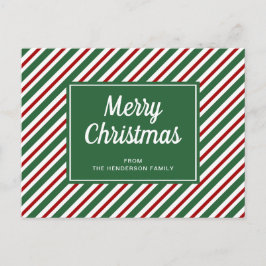 クラシック グリーンとレッドのストライプ メリークリスマス ポストカード
