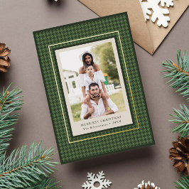 クラシック グリーン あったかパターン クリスマス 写真入りカード 箔シーズンカード