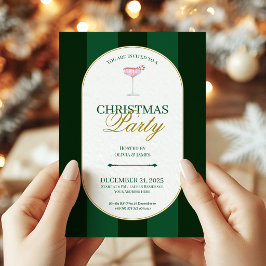 クラシック グリーン ストライプ クリスマス インビテーション