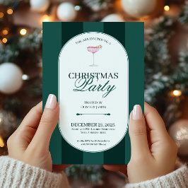 クラシック グリーン ストライプ クリスマス インビテーション