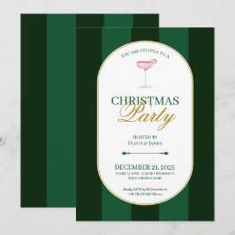 クラシック グリーン ストライプ クリスマス インビテーション