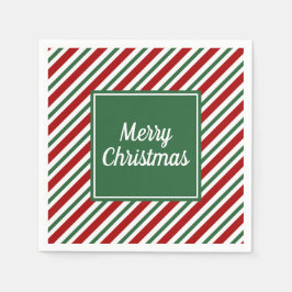 クラシック グリーン ストライプ クリスマス スタンダードカクテルナプキン