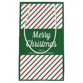 クラシック グリーン ストライプ メリークリスマス スモールペーパーバッグ