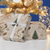 クラシック グリーン パイン クリスマス ラッピングペーパー | ゴールド