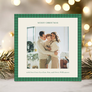 クラシック グリーン プリント入り あったかクリスマス 写真 招待状