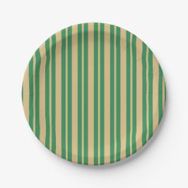 クラシック グリーン ベージュ ストライプ 慶祝 ペーパー ペーパープレート