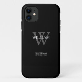 クラシック グレー モノグラム 白 名前 ブラック グルームスマン iPhone 11 ケース