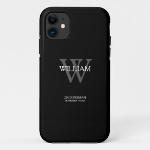 クラシック グレー モノグラム 白 名前 ブラック グルームスマン iPhone 11 ケース