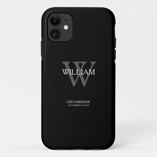 クラシック グレー モノグラム 白 名前 ブラック グルームスマン Case-Mate iPhoneケース (裏面)