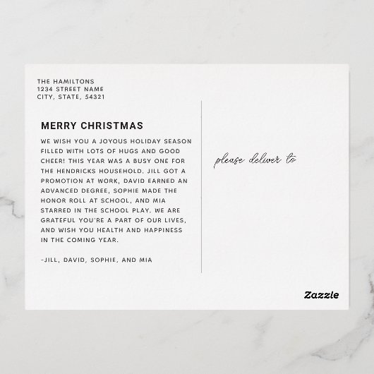 クラシック コラージュ 5 枚の写真 ネイビーブルー & ゴールド 箔シーズンポストカード (裏面)