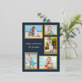 クラシック コラージュ 5 枚の写真 ネイビーブルー & ゴールド 箔シーズンポストカード (立ち正面)