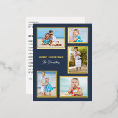 クラシック コラージュ 5 枚の写真 ネイビーブルー & ゴールド 箔シーズンポストカード (正面/裏面)