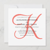 クラシック コーラル モノグラム ウェディング 招待状 (正面)