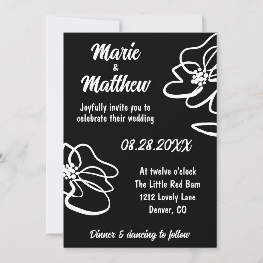 クラシック・ゴシック・ブラック・フラワースケッチの結婚式 招待状 (正面)