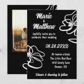 クラシック・ゴシック・ブラック・フラワースケッチの結婚式 招待状 (正面/裏面)