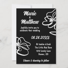 クラシック・ゴシック・ブラック・フラワースケッチの結婚式 招待状