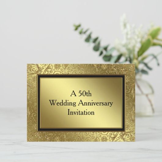 クラシック ゴールデン ウェディング アニバーサリー 4.5x6.25 招待状 (スタンド正面)
